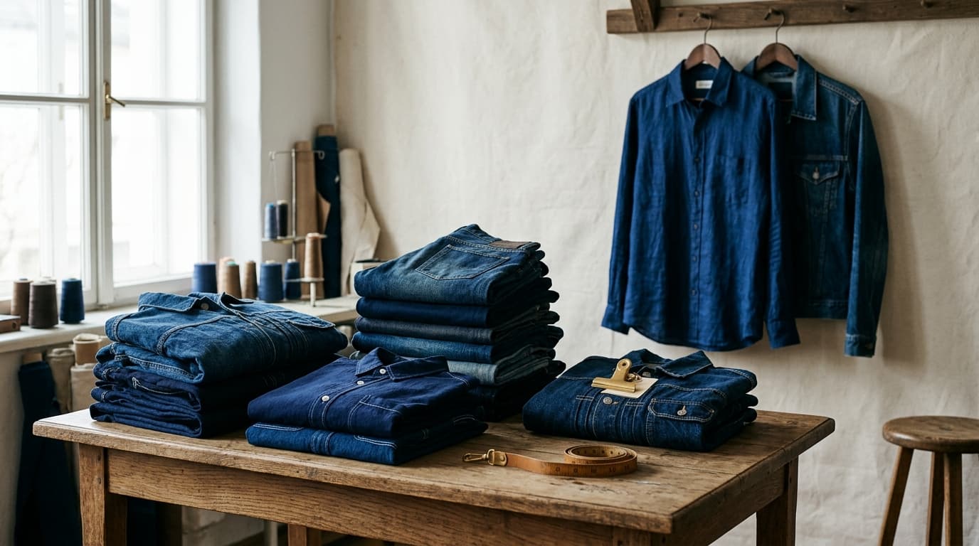 Kollektion Indigo Nocturne — Indigogefärbte Stücke — Jacken, Hemden und Hosen mit Charakter.