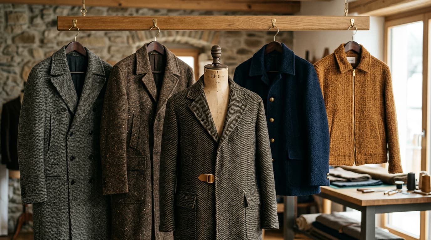 Kollektion Terra — Erdige Wolle & Tweed — Mäntel und Jacken in Ocker und Umbra.